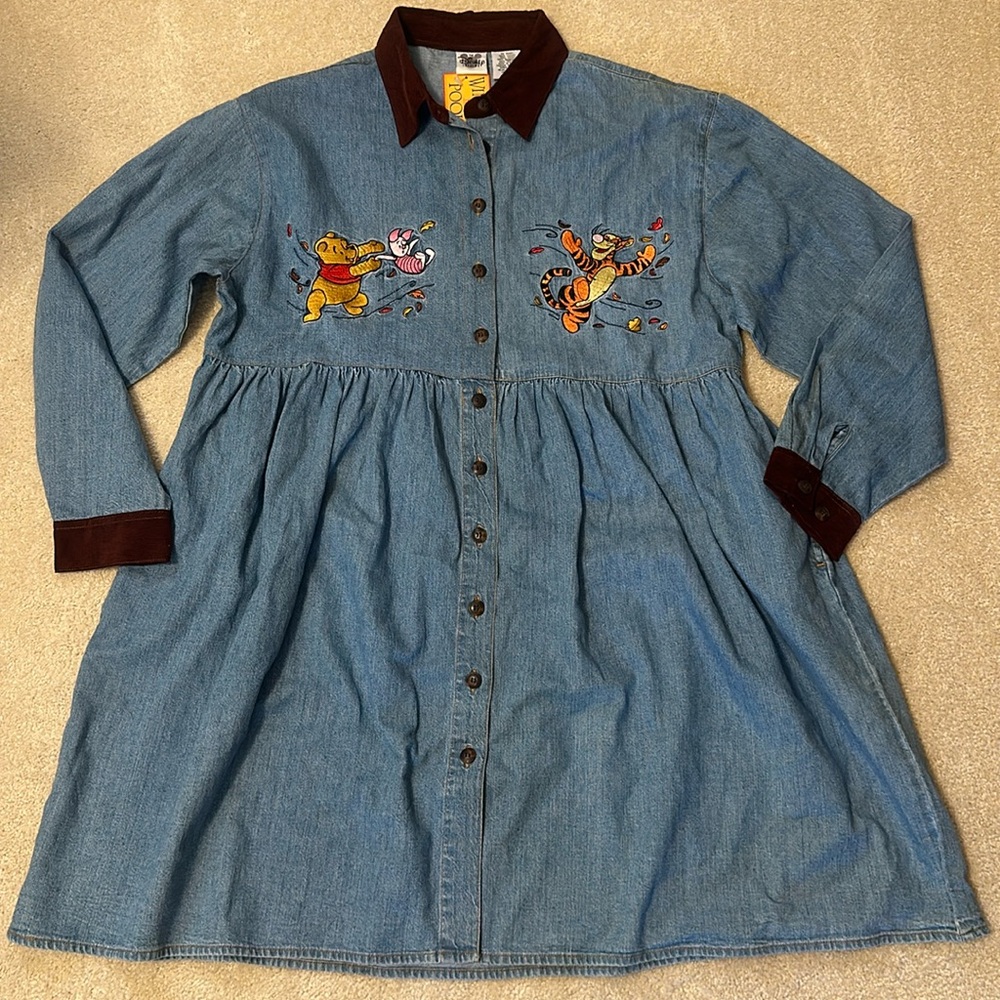 Vintage Winnie the Pooh denim with corduroy top button front and cuffs size L
